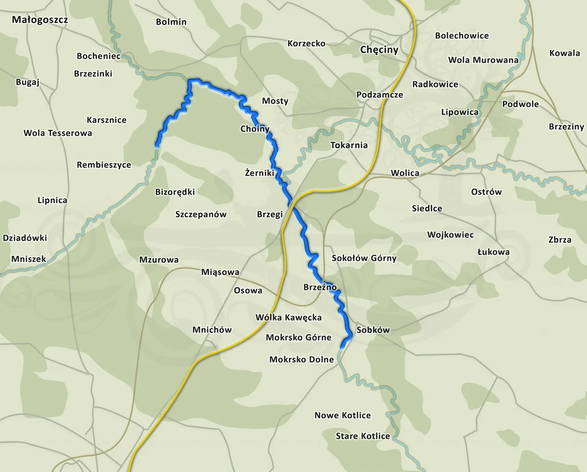 Kayak trip route:: Bizoręda – Mokrsko Dolne
