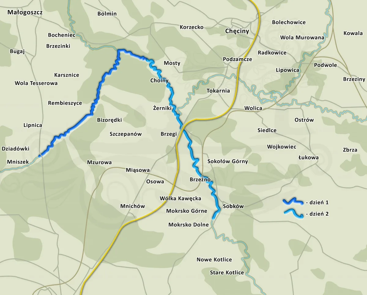 Kayak trip route:: Mniszek – Mokrsko Dolne