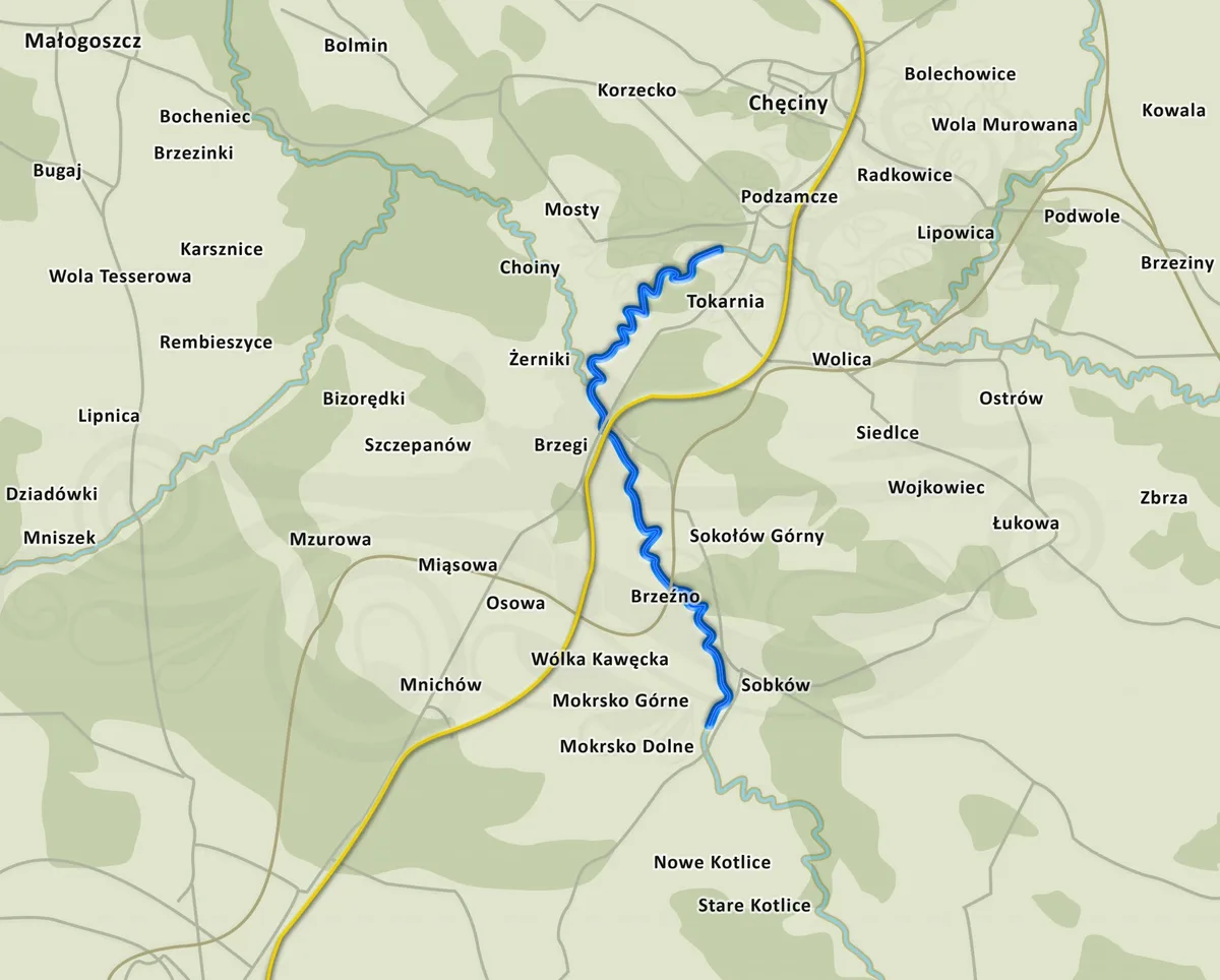 Kayak trip route:: Tokarnia – Mokrsko Dolne