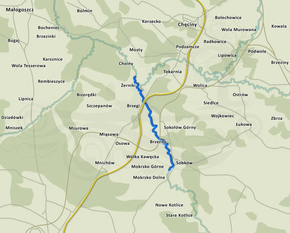 Kayak trip route:: Żerniki – Mokrsko Dolne